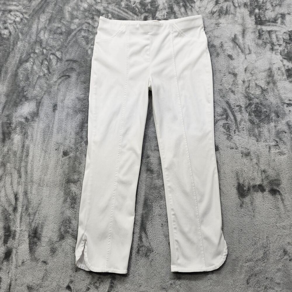 One World Denim Jeans Womens L White Pull‎ On High Rise Front Back Seam Crop